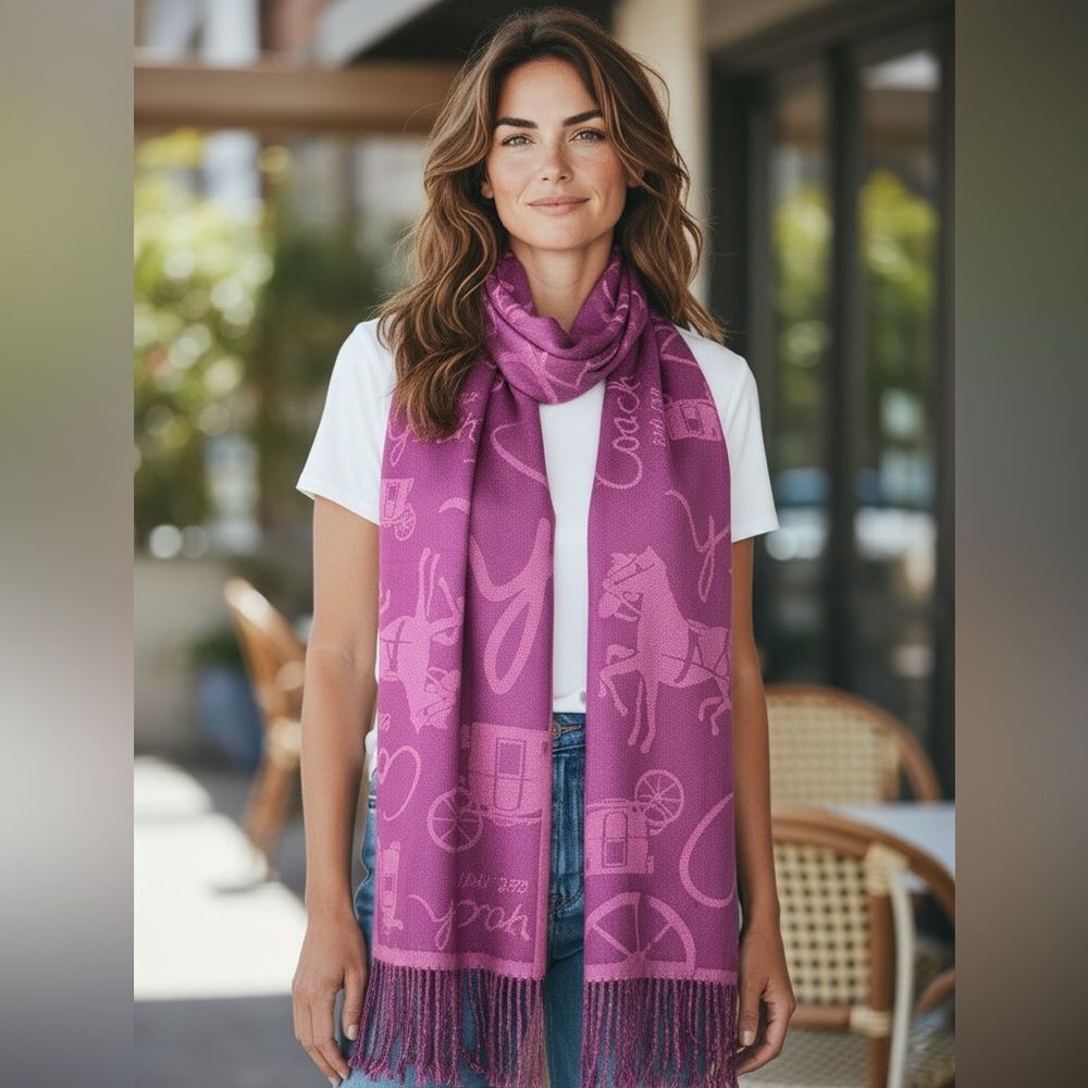Coach Purple Merino Wool Scarf